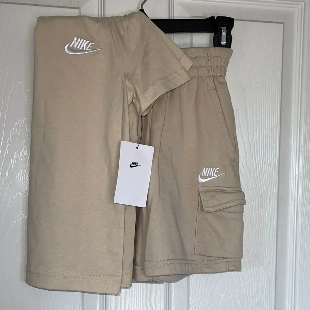 Nike khaki cargo shorts (s)  and short sleeve t shirt (NWT M)
